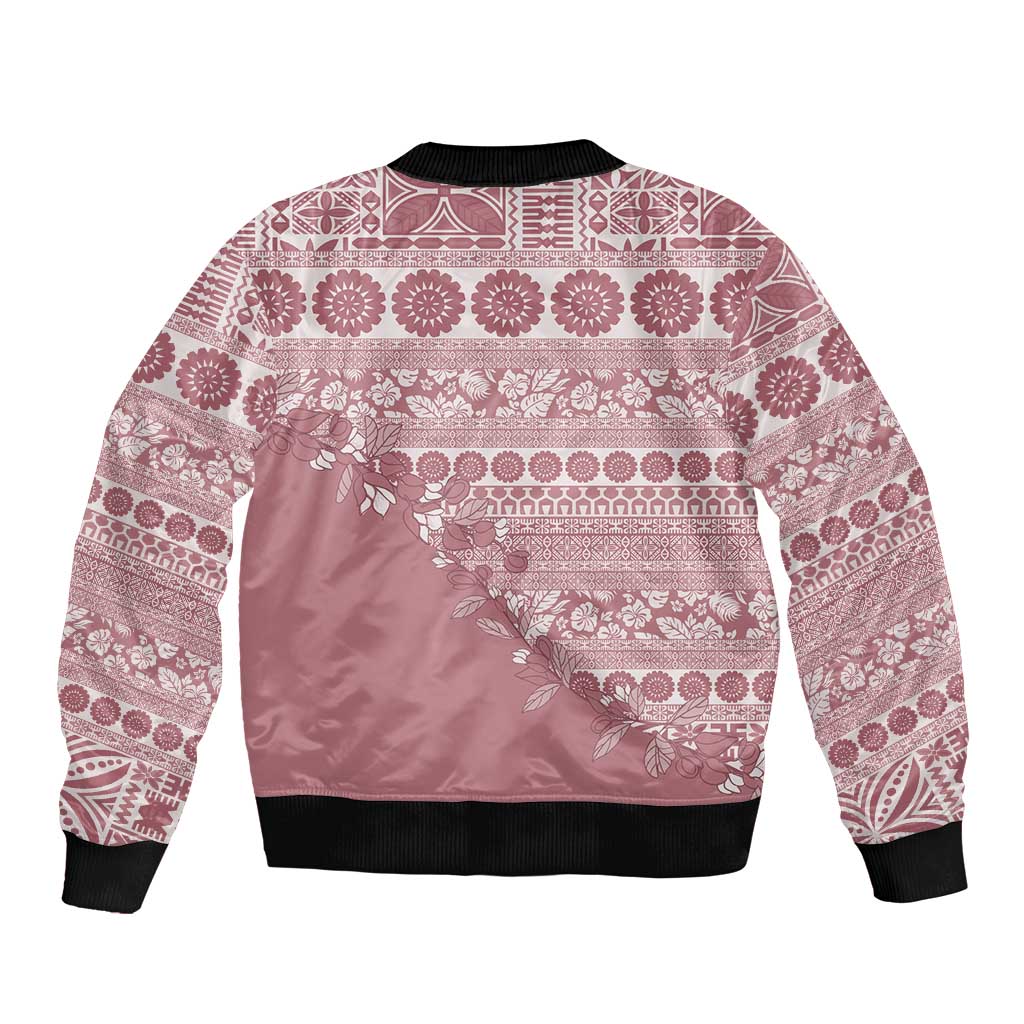 Fiji Marau na Kerisimasi Bomber Jacket Dusty Rose Tagimoucia Tapa Masi Tribal - Polynesian Pride