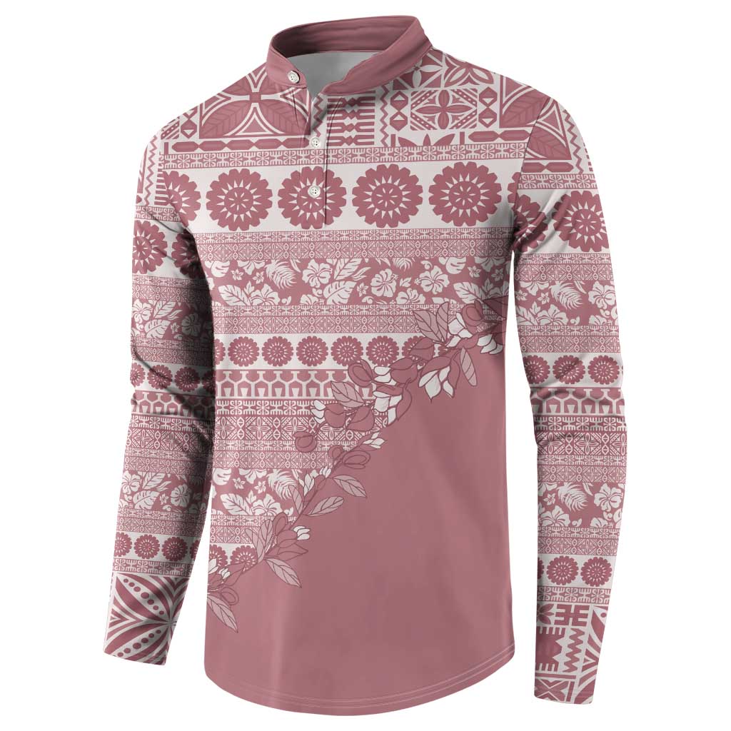 Fiji Marau na Kerisimasi Button Sweatshirt Dusty Rose Tagimoucia Tapa Masi Tribal - Polynesian Pride