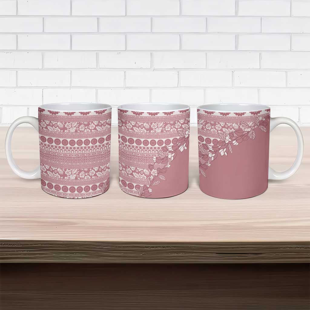 Fiji Marau na Kerisimasi Ceramic Mug Dusty Rose Tagimoucia Tapa Masi Tribal - Polynesian Pride