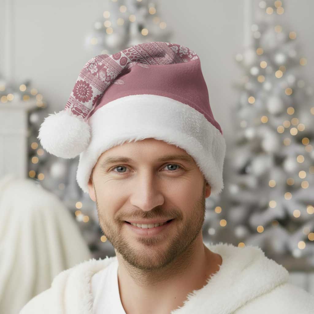 Fiji Marau na Kerisimasi Christmas Santa Hat Dusty Rose Tagimoucia Tapa Masi Tribal - Polynesian Pride