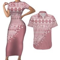 Fiji Marau na Kerisimasi Couples Matching Short Sleeve Bodycon Dress and Hawaiian Shirt Dusty Rose Tagimoucia Tapa Masi Tribal - Polynesian Pride