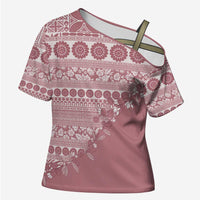 Fiji Marau na Kerisimasi Cross Shoulder Shirt Dusty Rose Tagimoucia Tapa Masi Tribal - Polynesian Pride