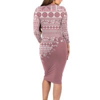 Fiji Marau na Kerisimasi Family Matching Long Sleeve Bodycon Dress and Hawaiian Shirt Dusty Rose Tagimoucia Tapa Masi Tribal - Polynesian Pride