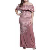 Fiji Marau na Kerisimasi Family Matching Off Shoulder Maxi Dress and Hawaiian Shirt Dusty Rose Tagimoucia Tapa Masi Tribal - Polynesian Pride