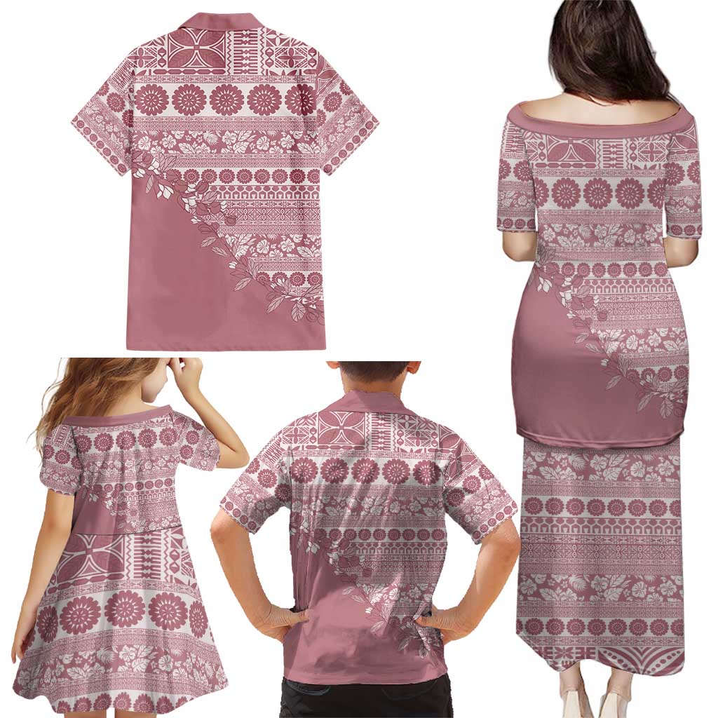 Fiji Marau na Kerisimasi Family Matching Puletasi and Hawaiian Shirt Dusty Rose Tagimoucia Tapa Masi Tribal - Polynesian Pride