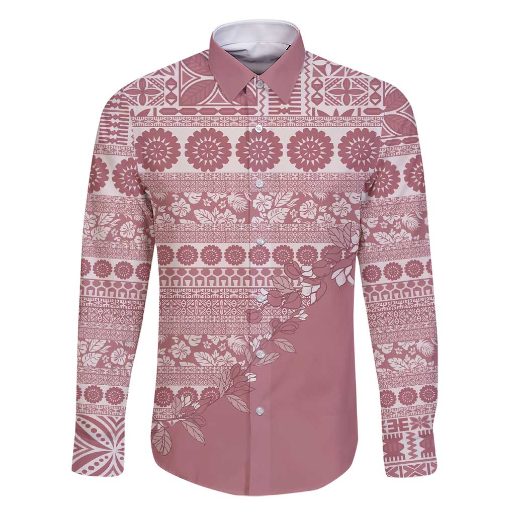 Fiji Marau na Kerisimasi Family Matching Short Sleeve Bodycon Dress and Hawaiian Shirt Dusty Rose Tagimoucia Tapa Masi Tribal - Polynesian Pride