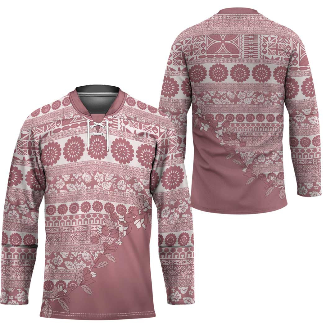 Fiji Marau na Kerisimasi Hockey Jersey Dusty Rose Tagimoucia Tapa Masi Tribal - Polynesian Pride