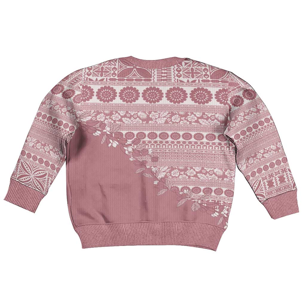 Fiji Marau na Kerisimasi Kid Ugly Christmas Sweater Dusty Rose Tagimoucia Tapa Masi Tribal - Polynesian Pride
