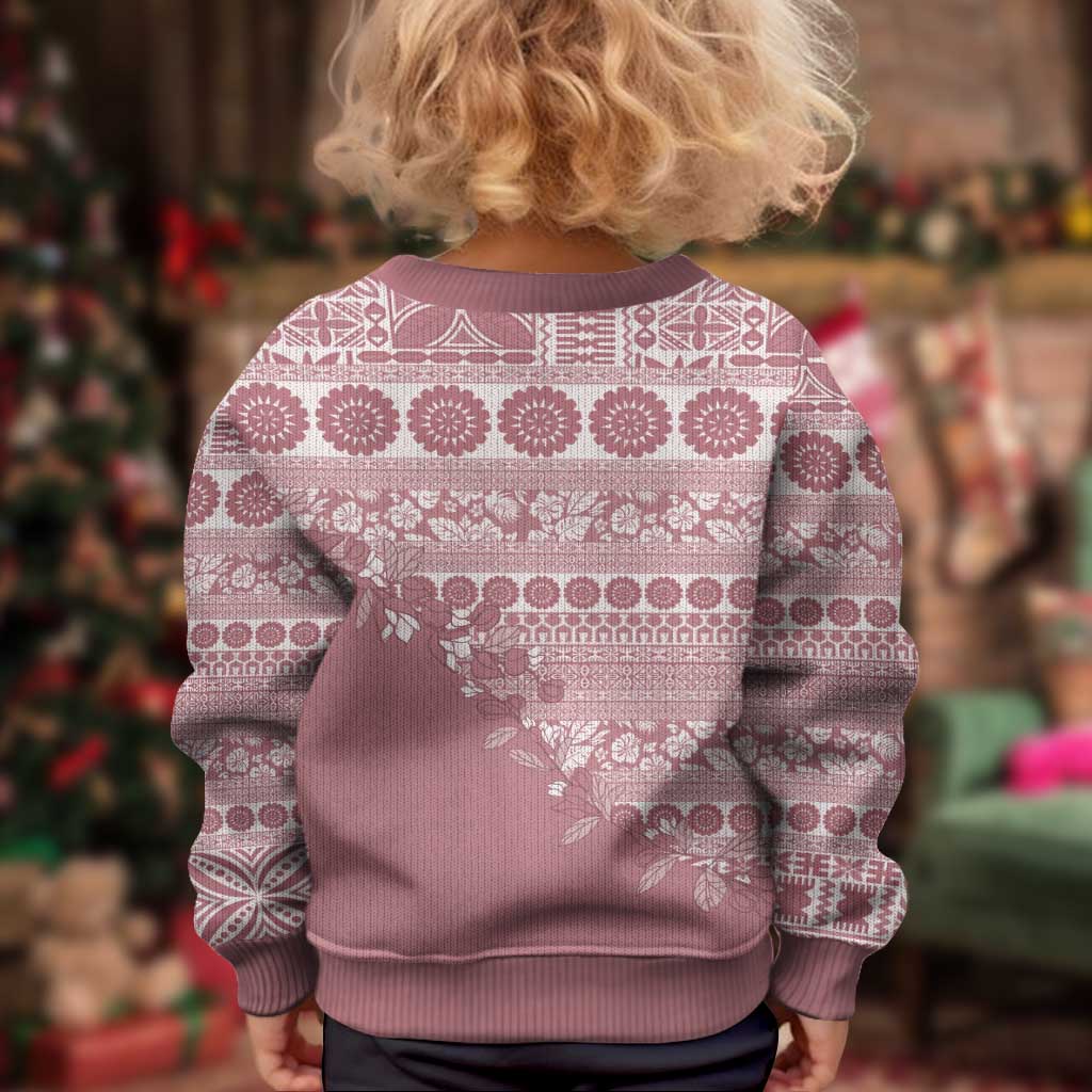 Fiji Marau na Kerisimasi Kid Ugly Christmas Sweater Dusty Rose Tagimoucia Tapa Masi Tribal - Polynesian Pride