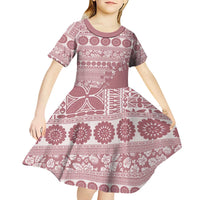 Fiji Marau na Kerisimasi Kid Short Sleeve Dress Dusty Rose Tagimoucia Tapa Masi Tribal - Polynesian Pride