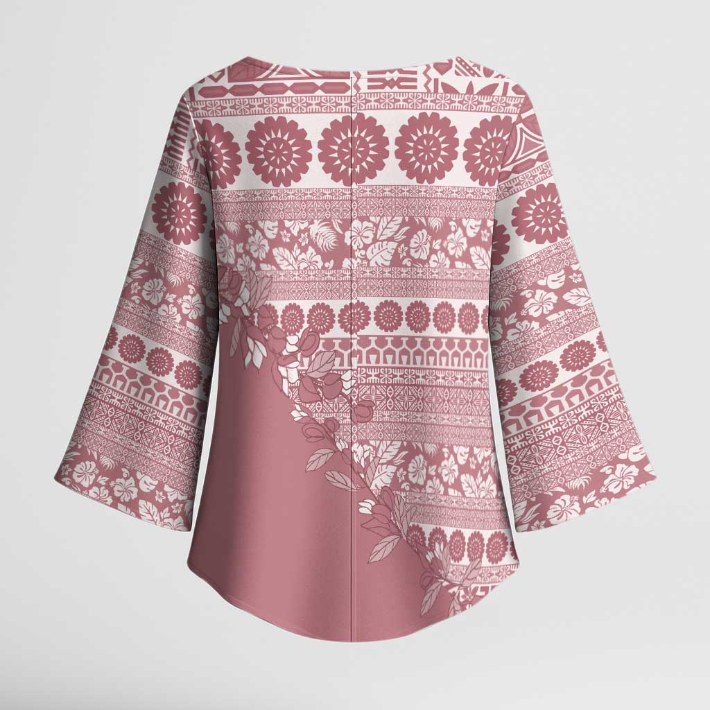 Fiji Marau na Kerisimasi Kimono Sleeve Blouse Dusty Rose Tagimoucia Tapa Masi Tribal - Polynesian Pride