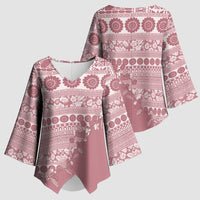 Fiji Marau na Kerisimasi Kimono Sleeve Blouse Dusty Rose Tagimoucia Tapa Masi Tribal - Polynesian Pride