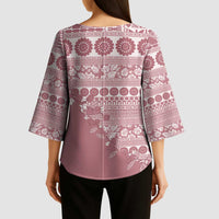 Fiji Marau na Kerisimasi Kimono Sleeve Blouse Dusty Rose Tagimoucia Tapa Masi Tribal - Polynesian Pride