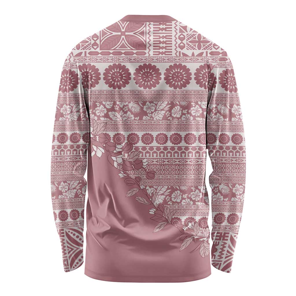 Fiji Marau na Kerisimasi Long Sleeve Shirt Dusty Rose Tagimoucia Tapa Masi Tribal - Polynesian Pride