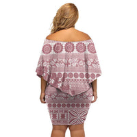 Fiji Marau na Kerisimasi Off Shoulder Short Dress Dusty Rose Tagimoucia Tapa Masi Tribal - Polynesian Pride