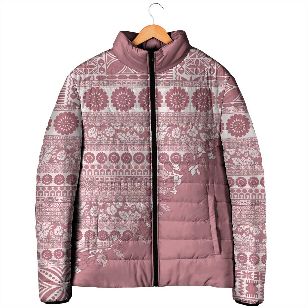 Fiji Marau na Kerisimasi Padded Jacket Dusty Rose Tagimoucia Tapa Masi Tribal - Polynesian Pride