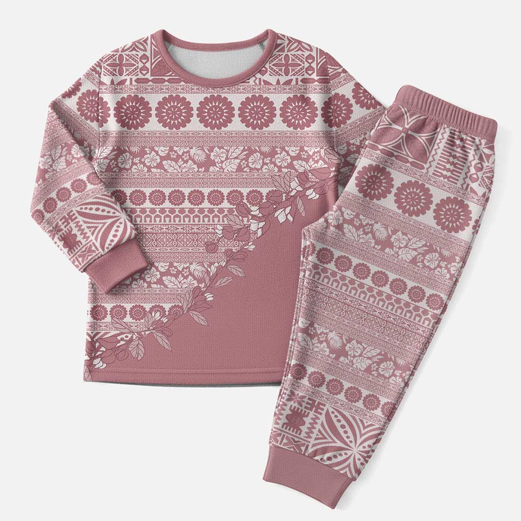 Fiji Marau na Kerisimasi Christmas Pajama Set Dusty Rose Tagimoucia Tapa Masi Tribal - Polynesian Pride