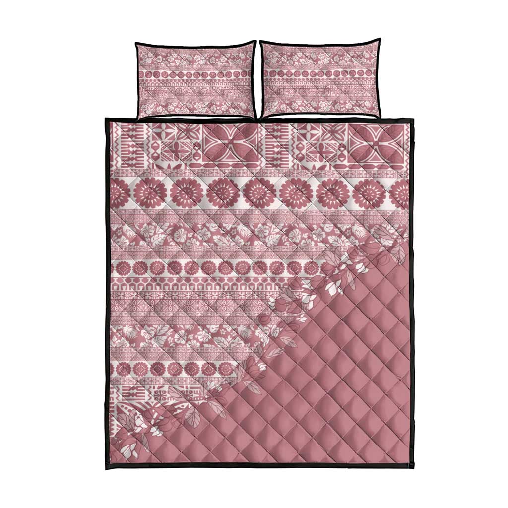 Fiji Marau na Kerisimasi Quilt Bed Set Dusty Rose Tagimoucia Tapa Masi Tribal - Polynesian Pride