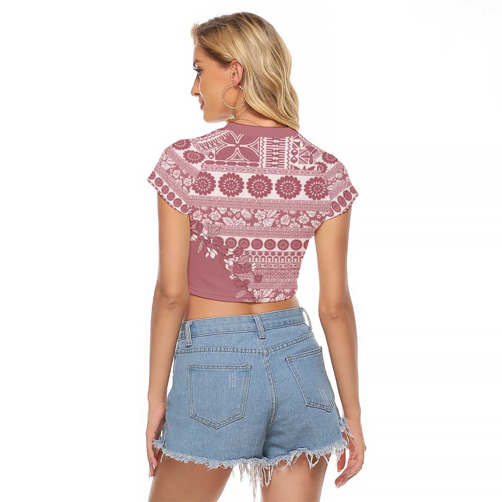 Fiji Marau na Kerisimasi Raglan Cropped T Shirt Dusty Rose Tagimoucia Tapa Masi Tribal - Polynesian Pride