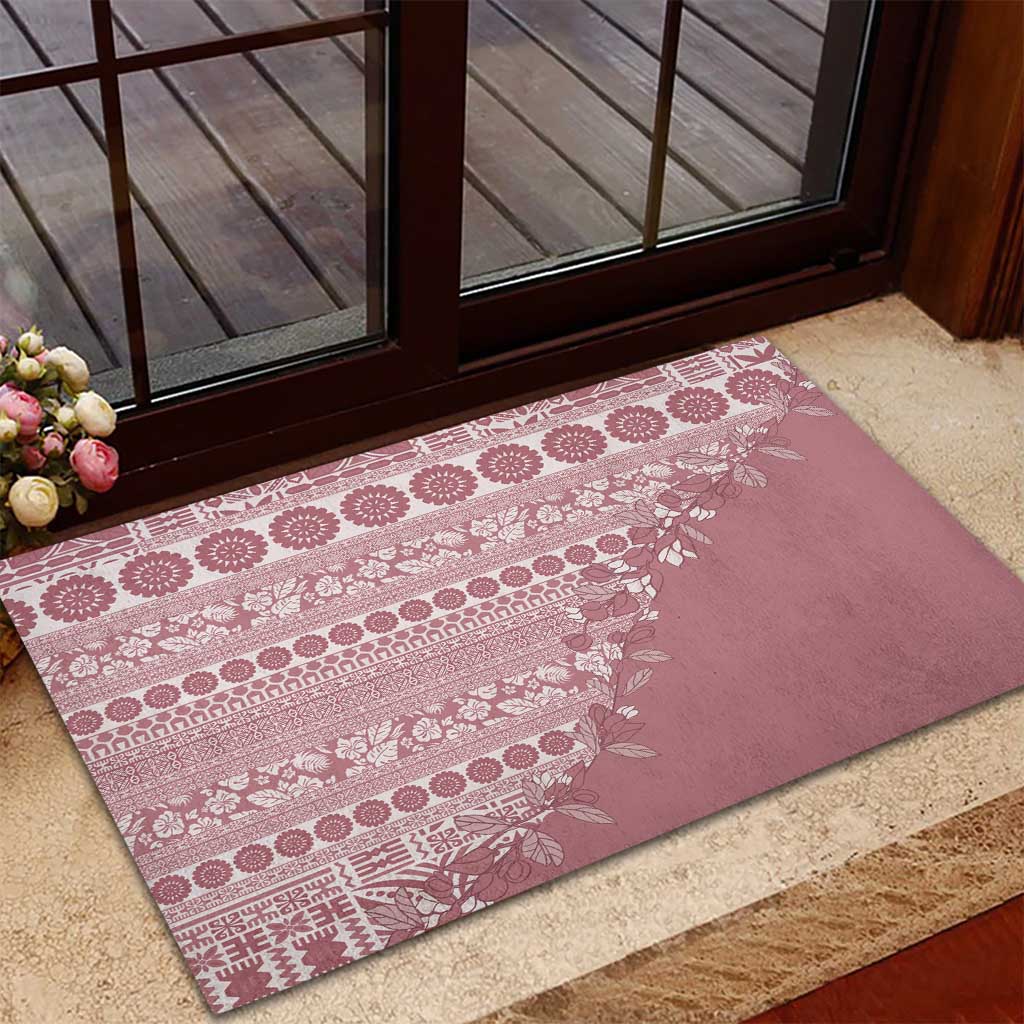 Fiji Marau na Kerisimasi Rubber Doormat Dusty Rose Tagimoucia Tapa Masi Tribal - Polynesian Pride