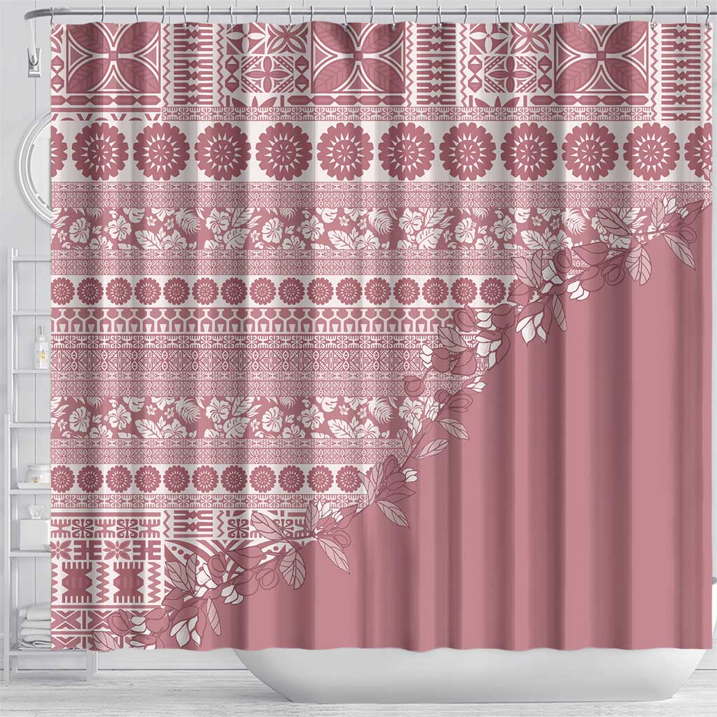 Fiji Marau na Kerisimasi Shower Curtain Dusty Rose Tagimoucia Tapa Masi Tribal - Polynesian Pride