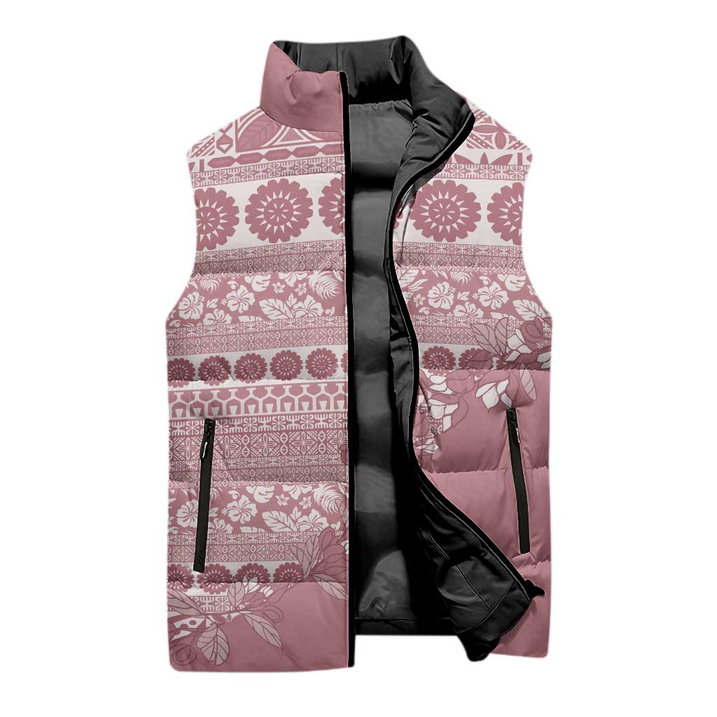 Fiji Marau na Kerisimasi Sleeveless Puffer Jacket Dusty Rose Tagimoucia Tapa Masi Tribal - Polynesian Pride
