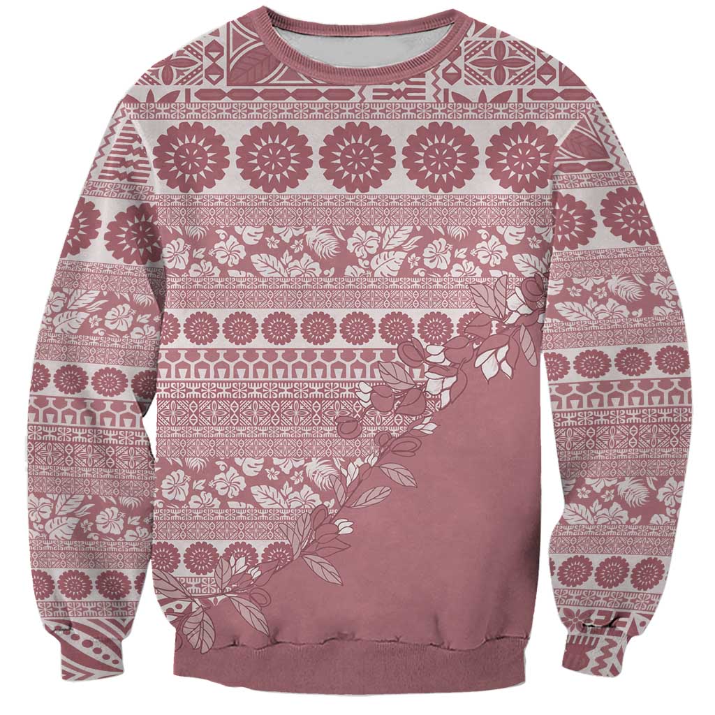 Fiji Marau na Kerisimasi Sweatshirt Dusty Rose Tagimoucia Tapa Masi Tribal - Polynesian Pride