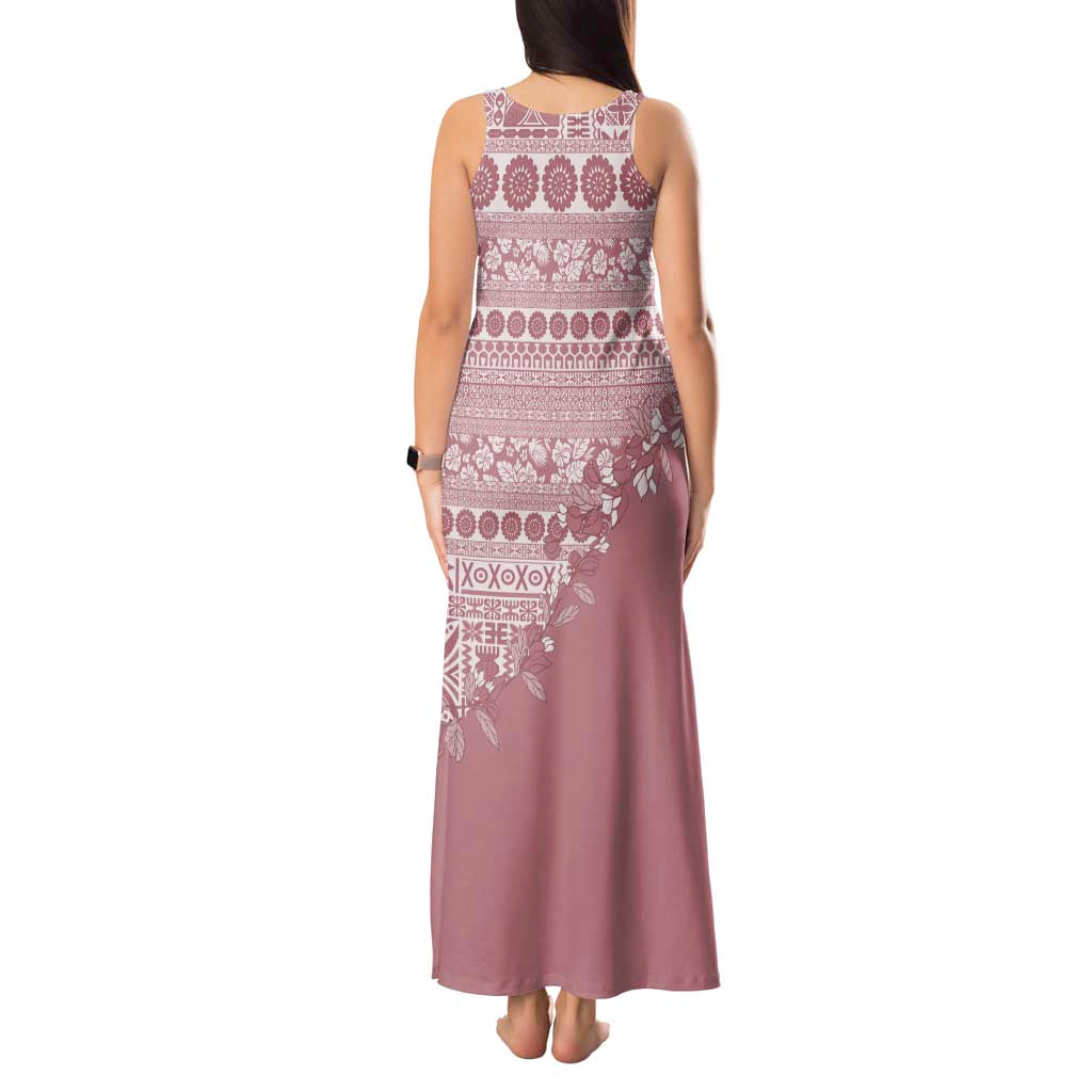 Fiji Marau na Kerisimasi Tank Maxi Dress Dusty Rose Tagimoucia Tapa Masi Tribal - Polynesian Pride