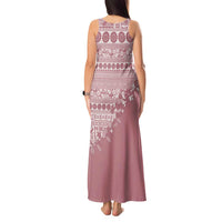 Fiji Marau na Kerisimasi Tank Maxi Dress Dusty Rose Tagimoucia Tapa Masi Tribal - Polynesian Pride