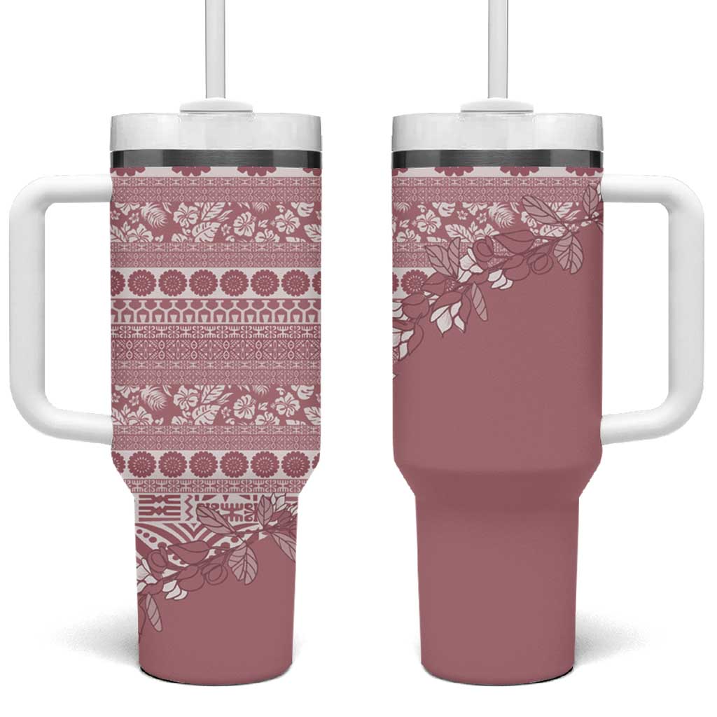 Fiji Marau na Kerisimasi Tumbler With Handle Dusty Rose Tagimoucia Tapa Masi Tribal - Polynesian Pride
