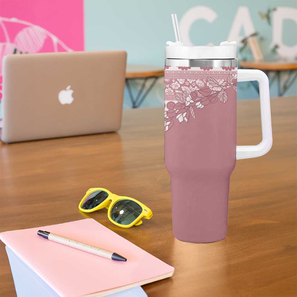 Fiji Marau na Kerisimasi Tumbler With Handle Dusty Rose Tagimoucia Tapa Masi Tribal - Polynesian Pride