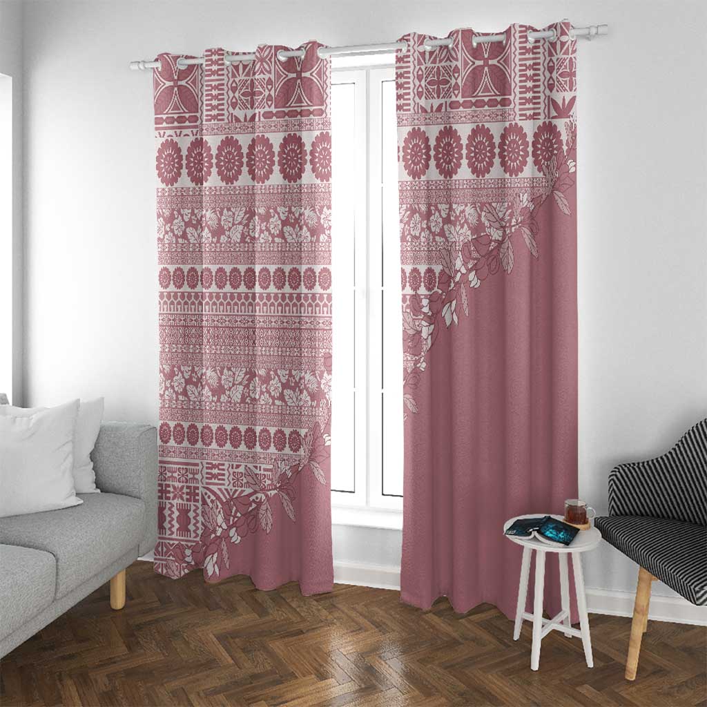 Fiji Marau na Kerisimasi Window Curtain Dusty Rose Tagimoucia Tapa Masi Tribal - Polynesian Pride