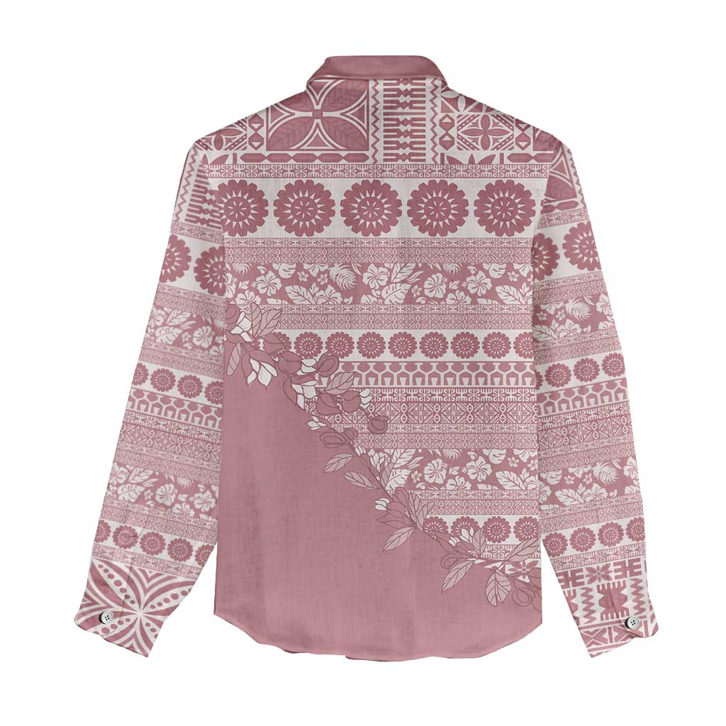 Fiji Marau na Kerisimasi Women Casual Shirt Dusty Rose Tagimoucia Tapa Masi Tribal - Polynesian Pride