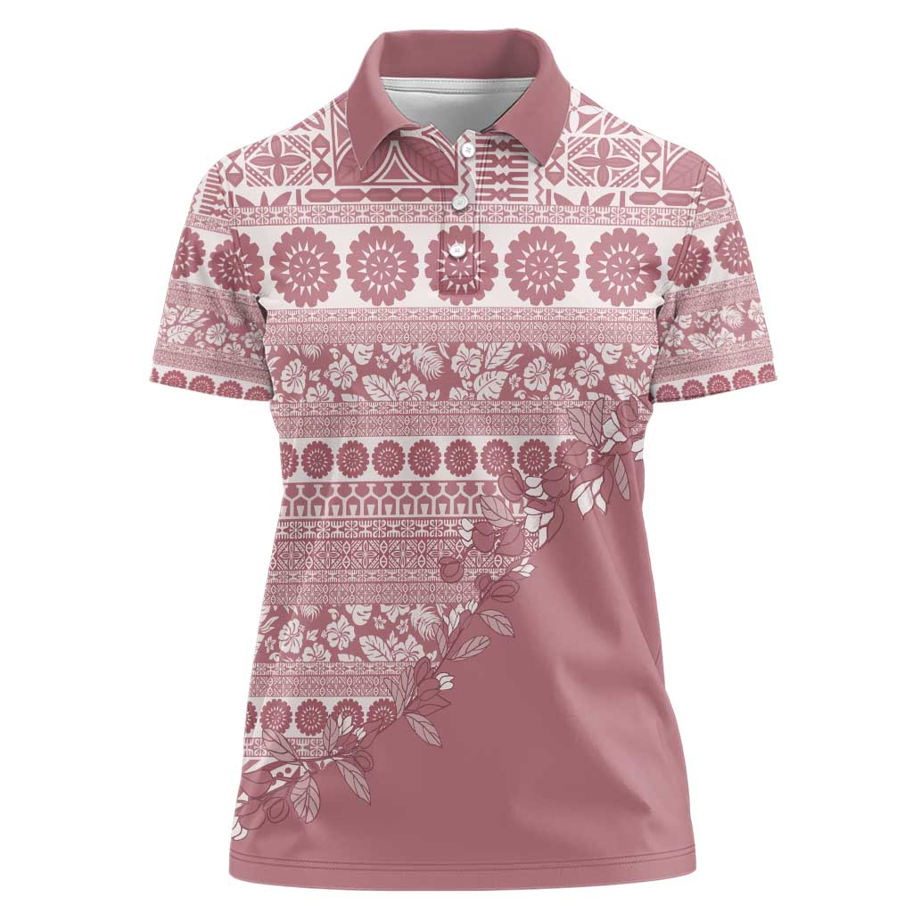 Fiji Marau na Kerisimasi Women Polo Shirt Dusty Rose Tagimoucia Tapa Masi Tribal - Polynesian Pride