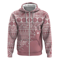 Fiji Marau na Kerisimasi Zip Hoodie Dusty Rose Tagimoucia Tapa Masi Tribal - Polynesian Pride