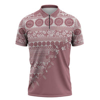 Fiji Marau na Kerisimasi Zipper Polo Shirt Dusty Rose Tagimoucia Tapa Masi Tribal - Polynesian Pride