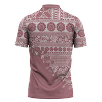Fiji Marau na Kerisimasi Zipper Polo Shirt Dusty Rose Tagimoucia Tapa Masi Tribal - Polynesian Pride