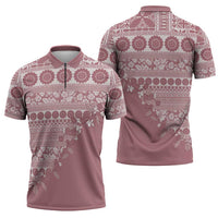 Fiji Marau na Kerisimasi Zipper Polo Shirt Dusty Rose Tagimoucia Tapa Masi Tribal - Polynesian Pride