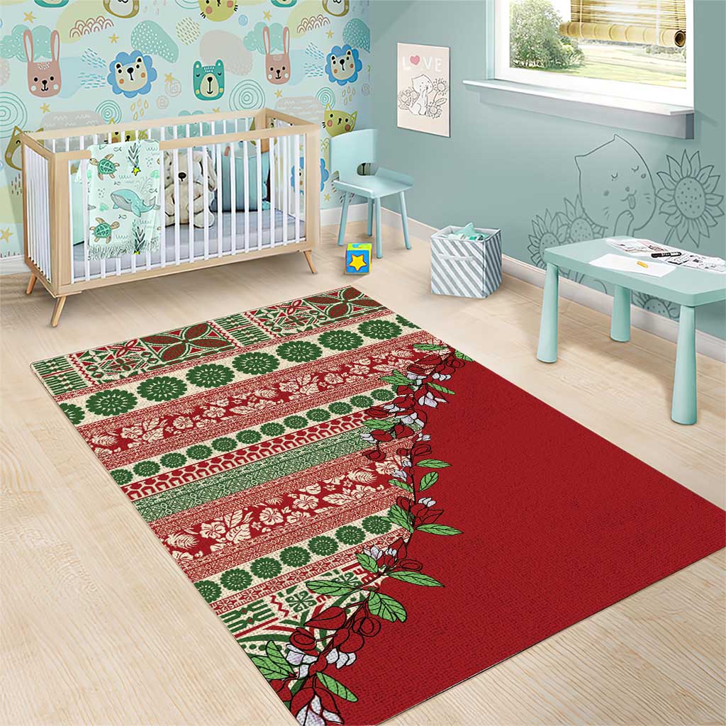 Fiji Marau na Kerisimasi Area Rug Red Tagimoucia Tapa Masi Tribal - Polynesian Pride