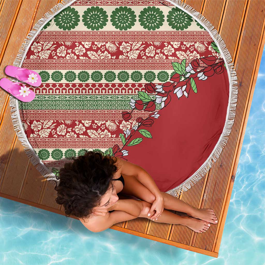 Fiji Marau na Kerisimasi Beach Blanket Red Tagimoucia Tapa Masi Tribal - Polynesian Pride