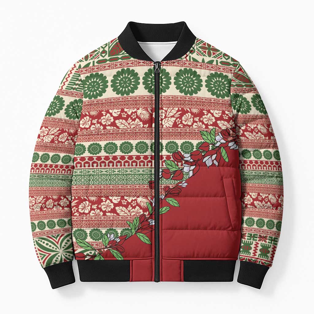 Fiji Marau na Kerisimasi Bomber Puffer Jacket Red Tagimoucia Tapa Masi Tribal - Polynesian Pride
