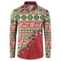 Fiji Marau na Kerisimasi Button Sweatshirt Red Tagimoucia Tapa Masi Tribal - Polynesian Pride