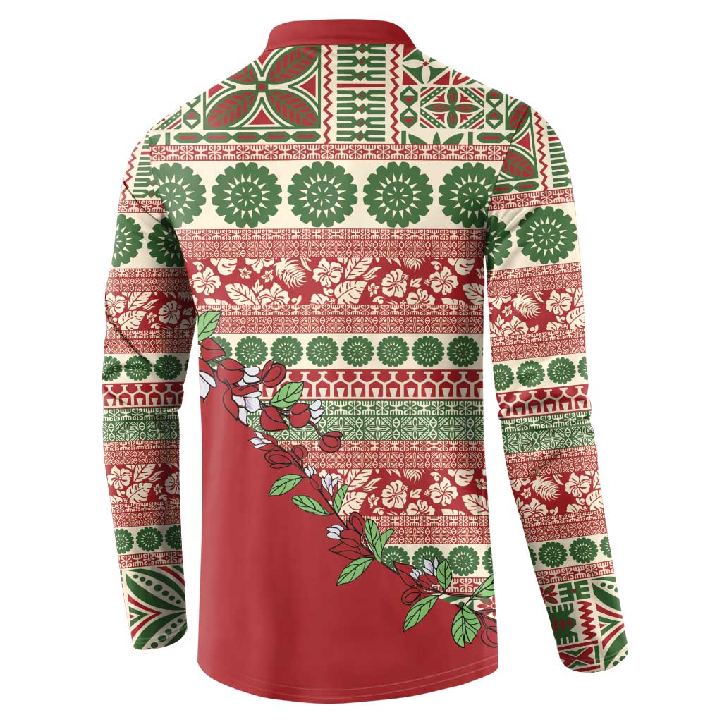 Fiji Marau na Kerisimasi Button Sweatshirt Red Tagimoucia Tapa Masi Tribal - Polynesian Pride