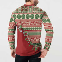 Fiji Marau na Kerisimasi Button Sweatshirt Red Tagimoucia Tapa Masi Tribal - Polynesian Pride