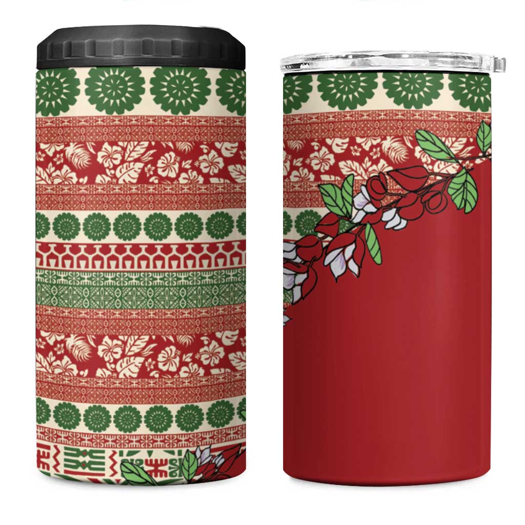 Fiji Marau na Kerisimasi 4 in 1 Can Cooler Tumbler Red Tagimoucia Tapa Masi Tribal - Polynesian Pride