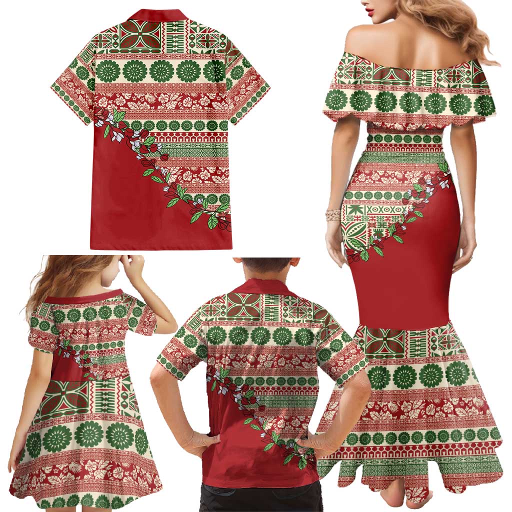 Fiji Marau na Kerisimasi Family Matching Mermaid Dress and Hawaiian Shirt Red Tagimoucia Tapa Masi Tribal - Polynesian Pride
