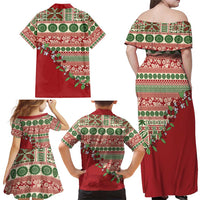 Fiji Marau na Kerisimasi Family Matching Off Shoulder Maxi Dress and Hawaiian Shirt Red Tagimoucia Tapa Masi Tribal - Polynesian Pride