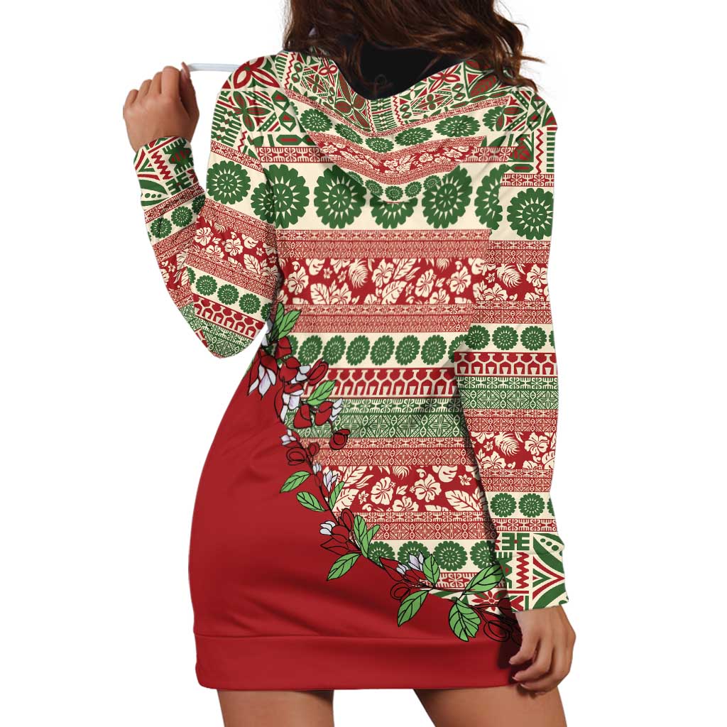 Fiji Marau na Kerisimasi Hoodie Dress Red Tagimoucia Tapa Masi Tribal - Polynesian Pride