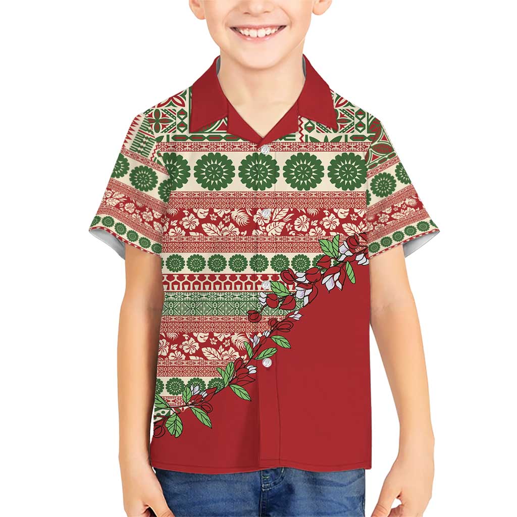 Fiji Marau na Kerisimasi Kid Hawaiian Shirt Red Tagimoucia Tapa Masi Tribal - Polynesian Pride