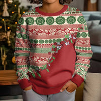 Fiji Marau na Kerisimasi Kid Ugly Christmas Sweater Red Tagimoucia Tapa Masi Tribal - Polynesian Pride